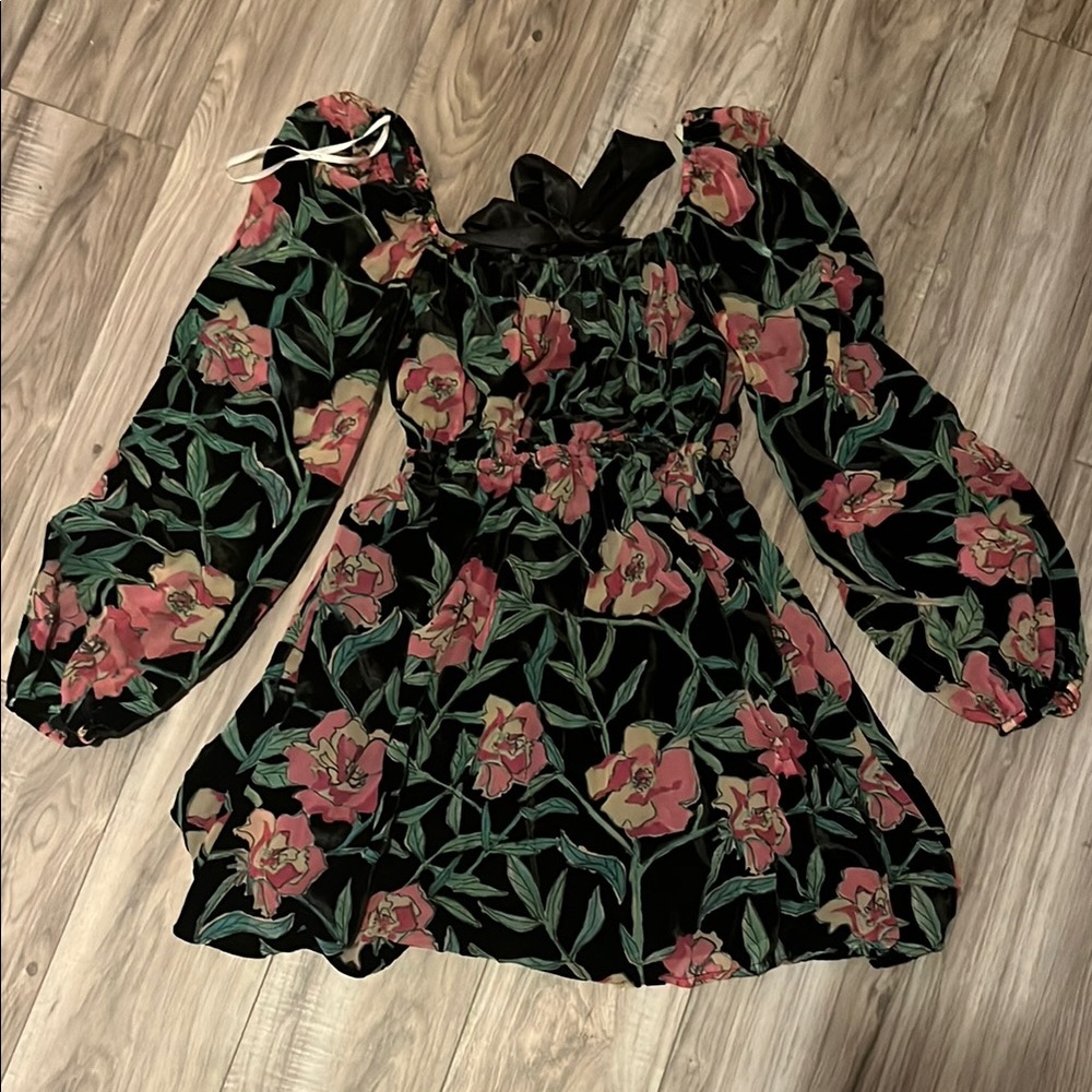 Floral Black and Pink Velvet Dress